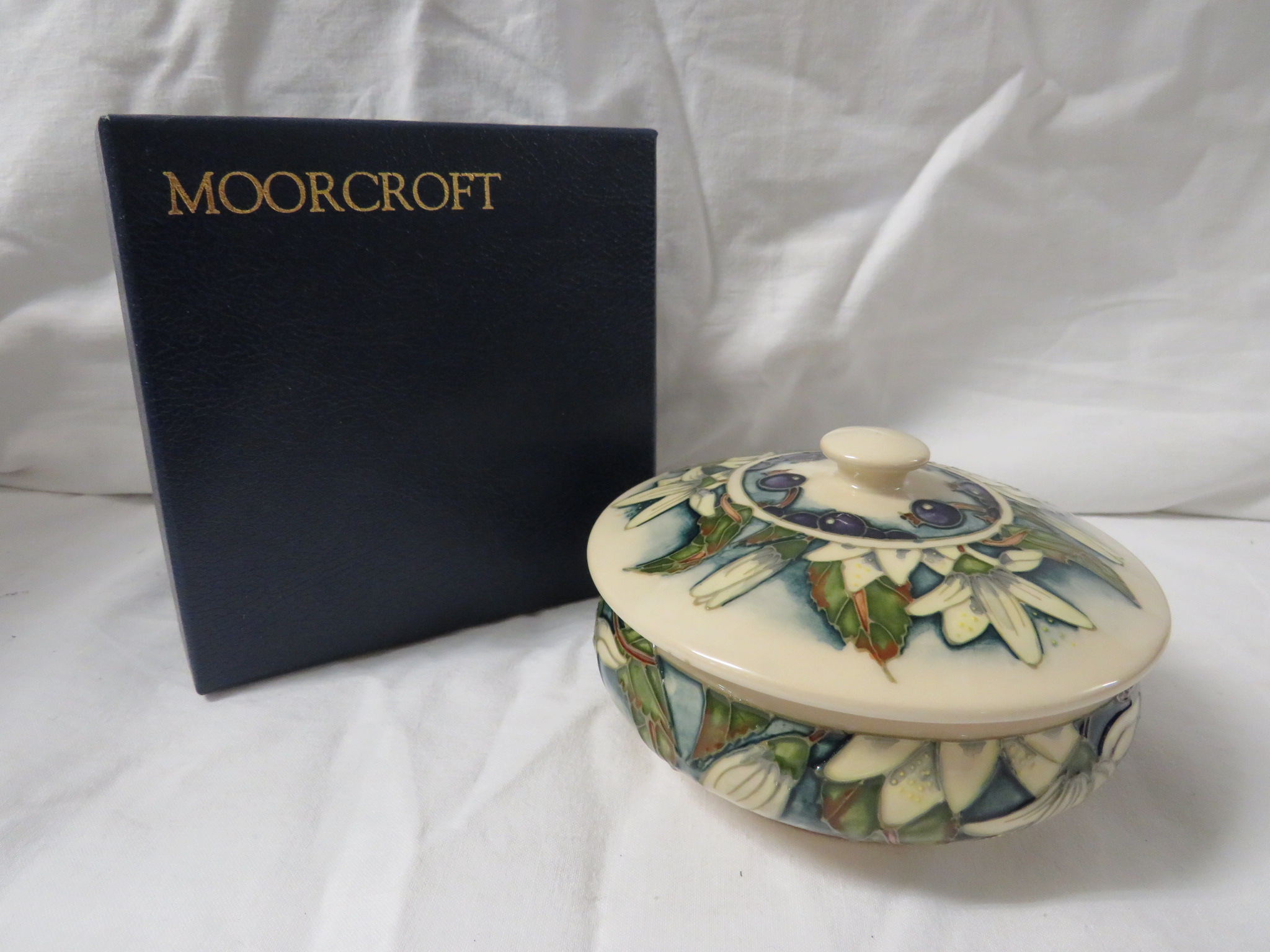 Moorcroft pottery Juneberry squat jar designed by Angela Davenport, cream ground, tube lined - Image 2 of 4