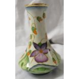 Moorcroft enamel baluster vase, cream ground, purple flowers and trailing red buds and green leaves,