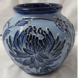 Moorcroft pottery small ovoid vase in the style of Macintyre Florian ware, pale blue with tube lined