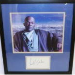 Samuel L Jackson hand signed autograph with accompanying colour photograph of him as Jedi Master