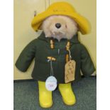 Gabrielle Designs Paddington Bear, green duffel coat, yellow wellington boots, yellow hat, with