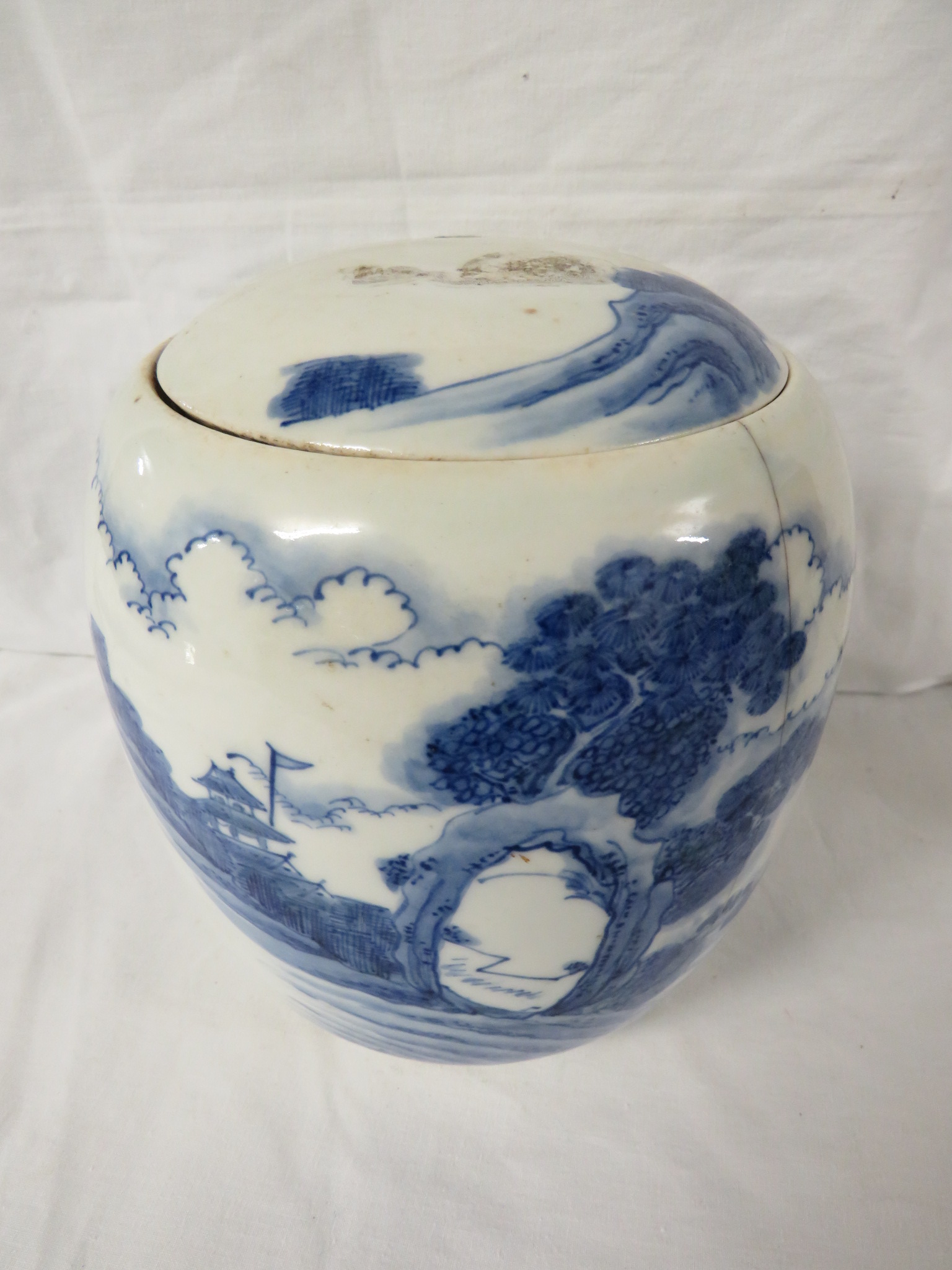 A Chinese porcelain ovoid jar painted in underglaze blue with landscape with figures, height 17cm, - Image 2 of 9