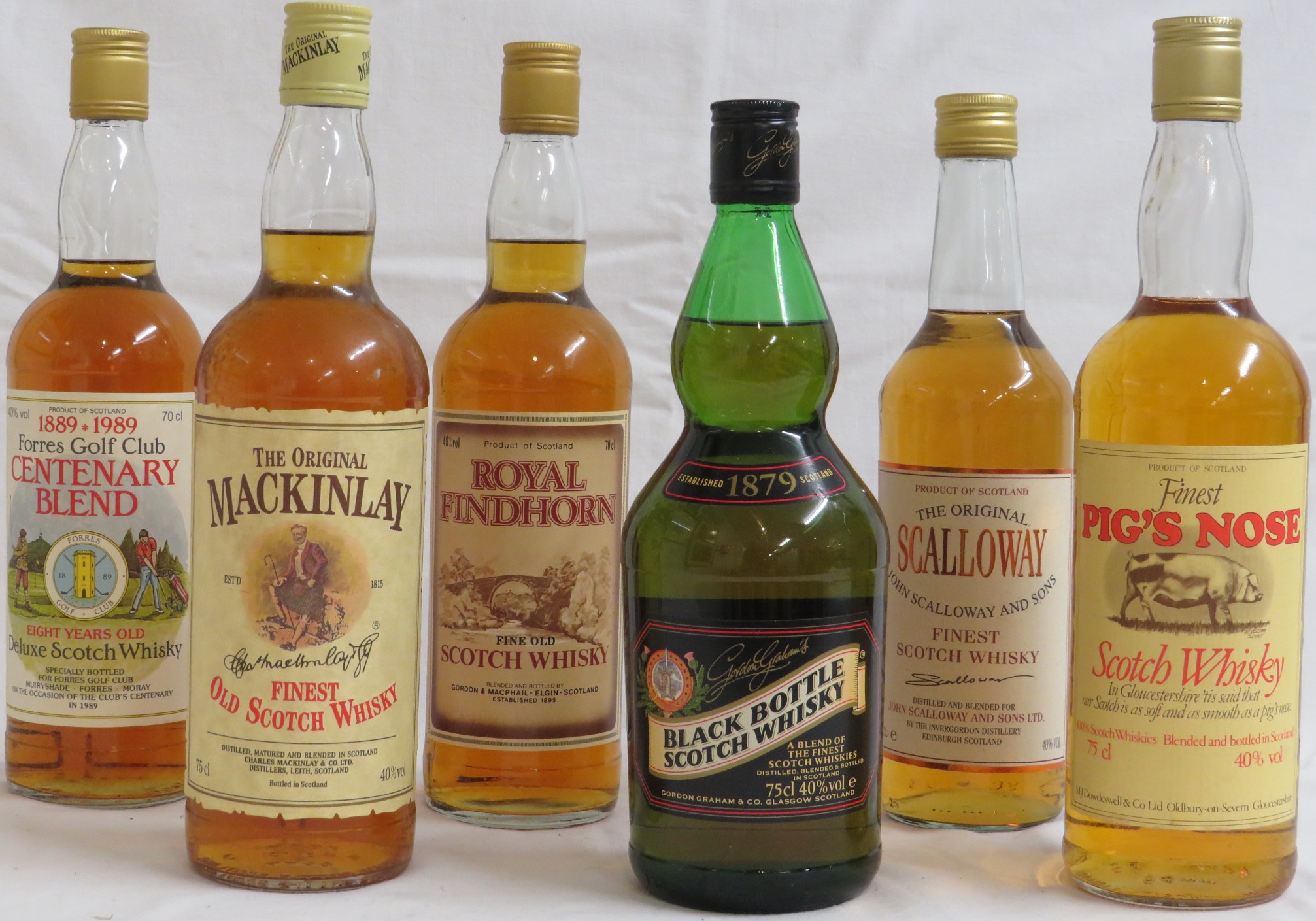 Bottle of Royal Findhorn fine old Scotch whisky, 70cl; bottle of Forres Golf Club centenary blend de