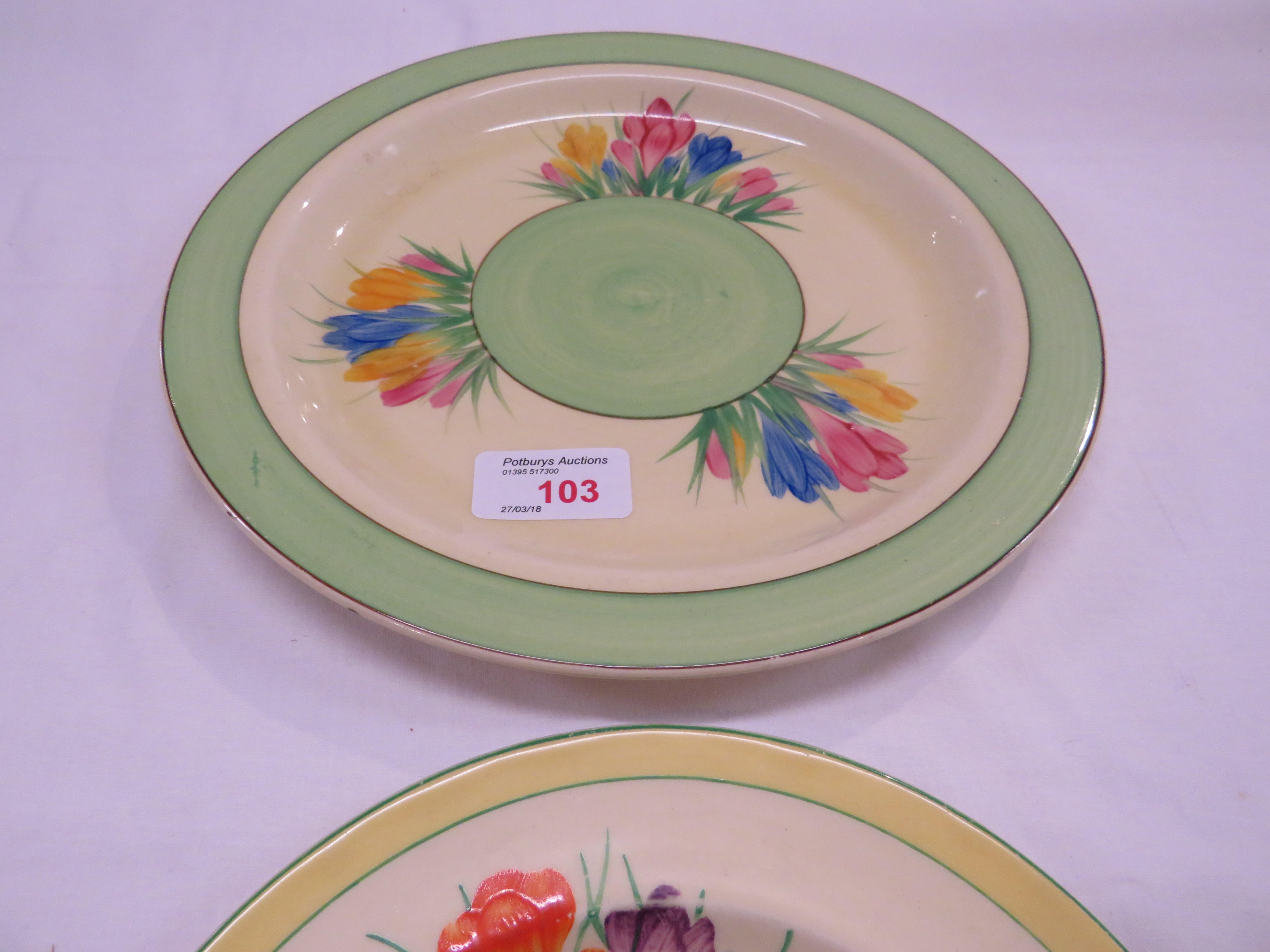 Clarice Cliff crocus pattern ware - Newport pottery plate and pepper pot, Royal Staffordshire tea - Image 2 of 4