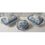 Pountney and Allies blue and white transfer decorated Sicilian pattern pottery dinner ware - a