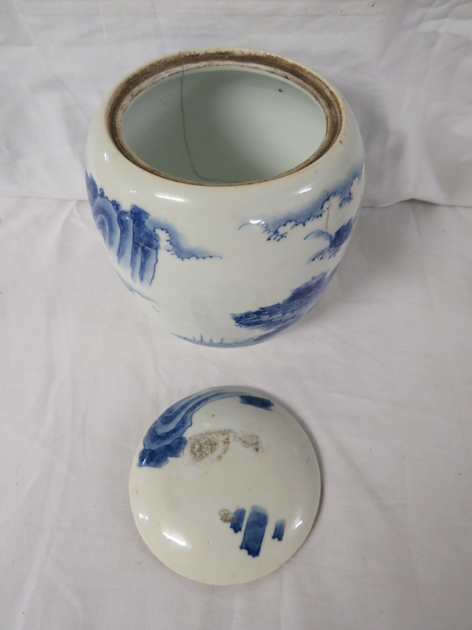 A Chinese porcelain ovoid jar painted in underglaze blue with landscape with figures, height 17cm, - Image 5 of 9