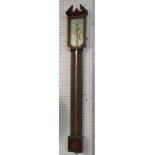 Mercury stick barometer in an inlaid mahogany case with broken arch pediment, silvered dial signed