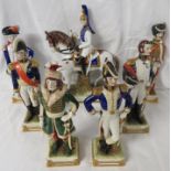 Six porcelain figures of Napoleonic officers - La Fayette, Murat, Lepic, Exelmans, De Beauharnais,