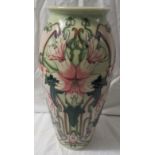 Moorcroft pottery tall ovoid vase, Blakeney Mallow pattern with pale green and lilac ground, tube