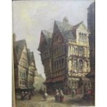 William Pitt (British School, 19th century) - a busy continental town street scene, oil on board