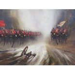 Cavalry, oil on canvas, signed John Bampfield lower right, (49cm x 75cm) in a wooden frame with