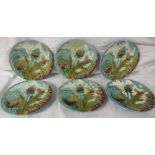 Six majolica asparagus plates, diameter 23cm, stamped Depose Luneville