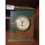 MANTLE CLOCK WITH CERAMIC DIAL AND FRENCH MOVEMENT IN CHINOISSERIE CASE
