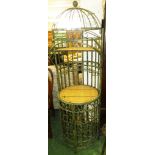 PAINTED WROUGHT METAL DRINKS STAND WITH ENCLOSED WINE RACK TO BASE, RATTAN SHELVES AND STORAGE FOR