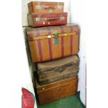 THREE METAL TRUNKS AND TWO CASES