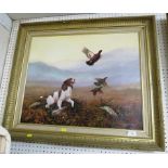 SPANIEL AND PHEASANTS OIL ON CANVAS, SIGNED AND DATED R. LAWSON '95, IN GILT FRAME