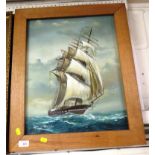 OIL ON CANVAS OF SAILING SHIP SIGNED INDISTINCTLY BAITTIN (?)