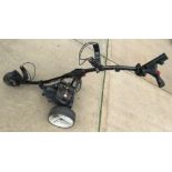 MOTOCADDY ELECTRIC GOLF TROLLEY AND TWO GOLF BAGS WITH VARIOUS CLUBS INCLUDING PING 'RAPTURE' (NO