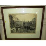 FRAMED AND MOUNTED LIMITED EDITION LITHOGRAPH OF AMSTERDAM WATERWAYS AFTER JOHANNES JOSSEAUD