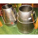 TWO STAINLESS STEEL CHURNS WITH CARRY HANDLES