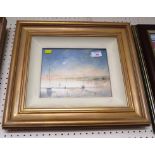 FRAMED OIL PICTURE OF BOATS ON ESTUARY SIGNED T STOKES