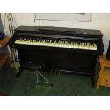 BENTLEY ELECTRIC PIANO WITH THREE PEDALS, TOGETHER WITH MAPLEX FOLDING STOOL