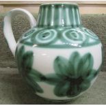 CINQUE PORTS RYE POTTERY JUG WITH WHITE GROUND AND GREEN PATTERN GLAZE