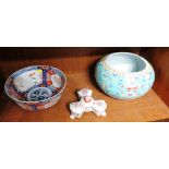 ORIENTAL CERAMICS - SPHERICAL BOWL, ONE OTHER BOWL AND SEGMENTED LIDDED DISH