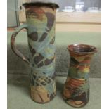 LARGE EARTHENWARE STUDIO POTTERY JUG, TOGETHER WITH SIMILAR VASE