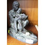 BRONZE EFFECT FIGURE OF WOMAN AND CHILD READING, LIMITED EDITION 206 / 500