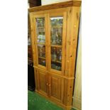 PINE CORNER UNIT WITH TWO GLAZED DOORS TO TOP AND TWO DOORS TO BASE