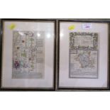 TWO FRAMED AND MOUNTED ANTIQUE MAPS - 'ROAD FROM BRISTOL TO WORCESTER' AND 'ROAD FROM GLOUCESTER