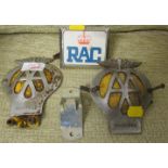 TWO VINTAGE AA CAR BADGES AND RAC CAR BADGE