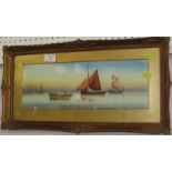 WATERCOLOUR SEASCAPE 'SUNSET' SIGNED G. M IN GILT FRAME