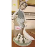 TWO LLADRO FIGURINES - GIRL WITH GOOSE AND GOSLINGS, AND GIRL WITH BASKET OF FLOWERS