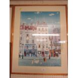 FRAMED AND MOUNTED COLOUR PRINT OF STREET SCENE AFTER MICHEL DELACROIX