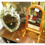 SMALL LIGHT MAHOGANY FRAMED SWING MIRROR AND ONE OTHER TABLE MIRROR WITH GLASS FRAME