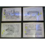 FOUR FRAMED AND MOUNTED PRINTS OF LOCAL HERITAGE TRAIN STATIONS