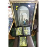 THREE SMALL VINTAGE FRAMED AND GLAZED REPRODUCTION PRINTS OF CLASSICAL SCENES AND LARGE FRAMED