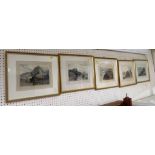 SERIES OF FIVE FRAMED AND MOUNTED COLOURED ENGRAVINGS OF COASTAL SCENES INCLUDING EXMOUTH AND