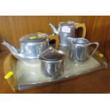 VINTAGE PICQUOT WARE STAINLESS STEEL TEA SET ON TRAY