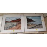 TWO ACRYLICS ON BOARD OF SIDMOUTH SEAFRONT BY STEPHANIE GEORGE