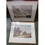 TWO FRAMED AND MOUNTED COLOURED ENGRAVINGS WITH PENCIL SIGNATURES