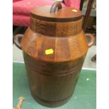 SMALL OAK TWO HANDLED CHURN WITH LID