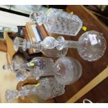 SIX STOPPERED GLASS DECANTERS