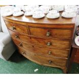 MAHOGANY BOW FRONTED CHEST OF TWO SHORT OVER THREE LONG DRAWERS WITH BRASS HANDLES