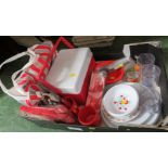 BOX OF PICNIC WARE AND CUTLERY