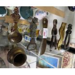 BRASS NUT CRACKERS, SHOE HORN, BOTTLE OPENER AND OTHER SMALL ITEMS