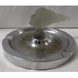 Chromium plated circular ashtray (diameter 17cm) mounted with a Red-Ashay style moulded glass