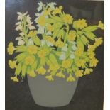 After Hall Thorpe (1874-1947) - colour print of yellow cowslips in grey vase, signed in pencil to